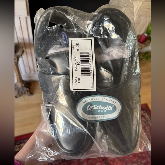 DR. SCHOLL’S Black NEW Double Air-Pillo Insoles Leather EZ Strap Slip On Sz 9 - Picture 2 of 5